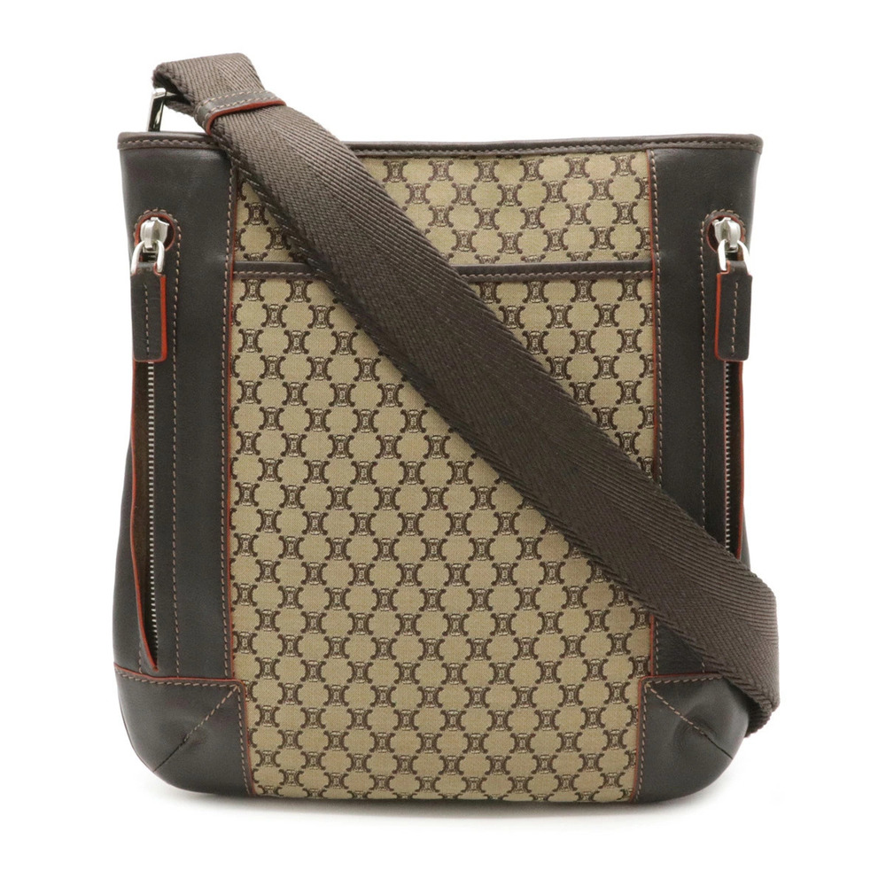 Celine Macadam Crossbody Bag canvas leather dark brown Beige Cream